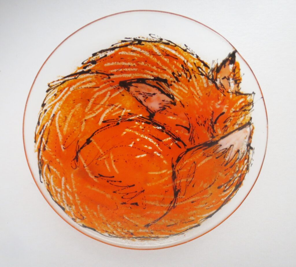 Handmade fused glass fox bowl